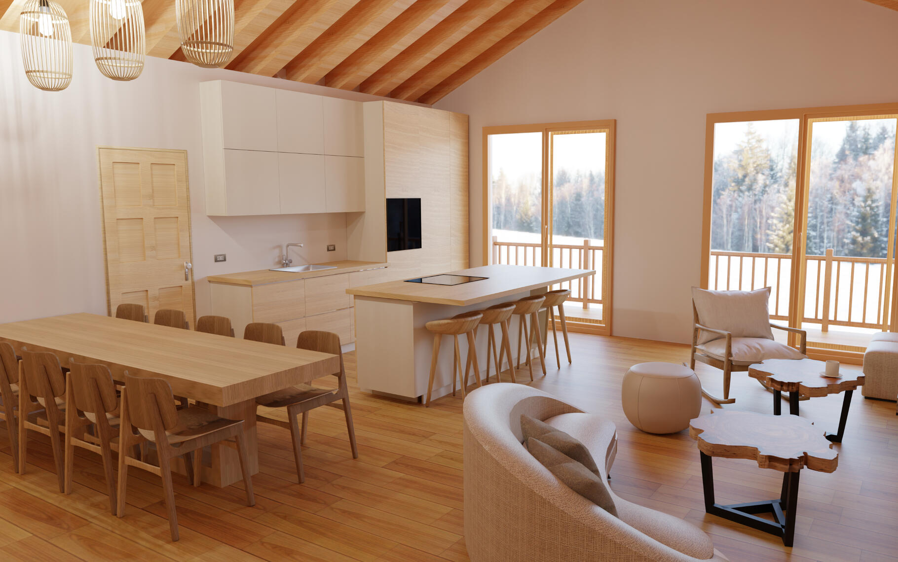 Kitchen, Dining Room &amp; Living Room